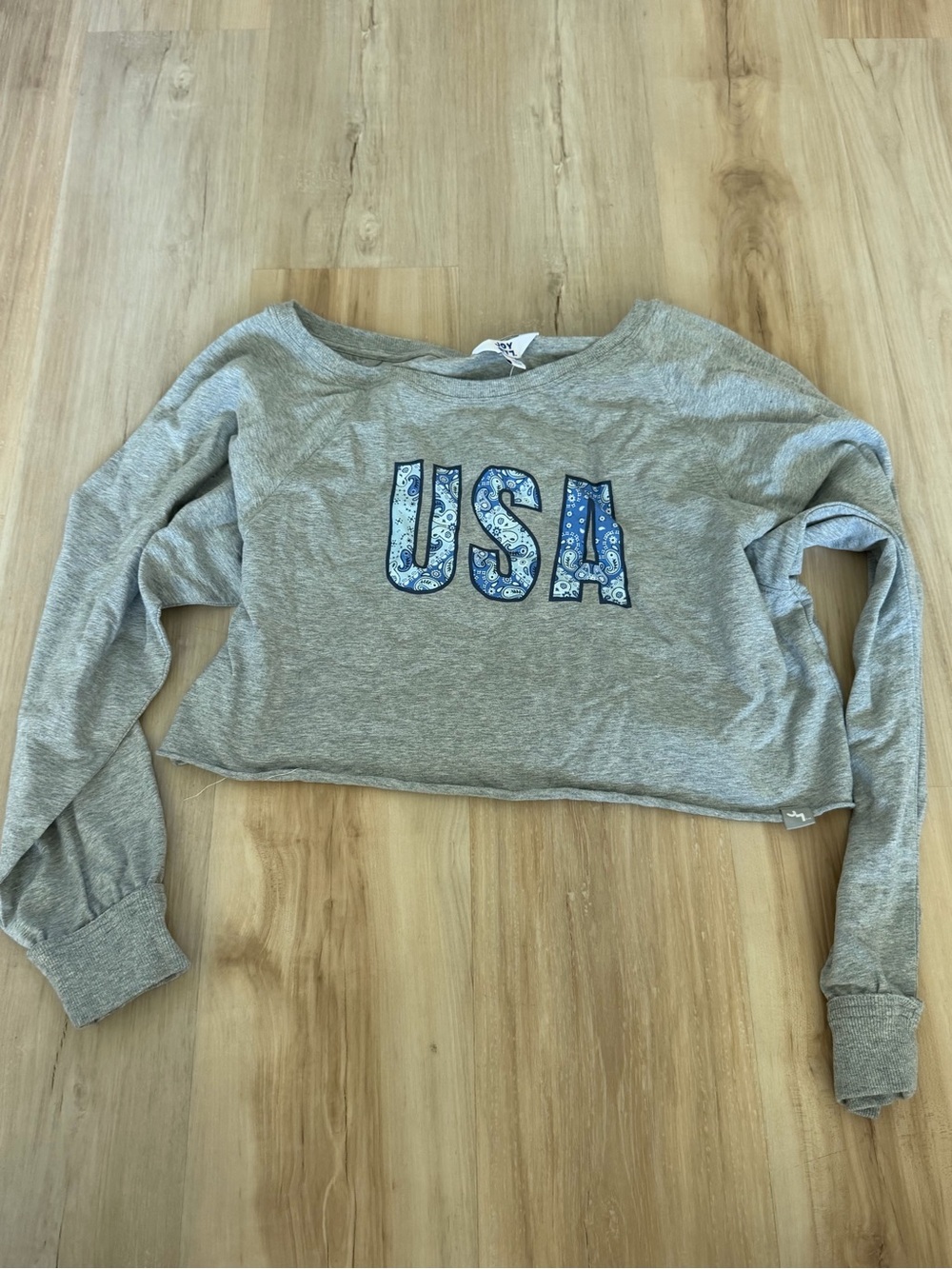 Gray USA Graphic Cropped Sweatshirt - Women